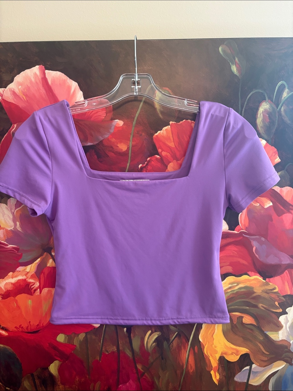 NWOT Square Neck Short Sleeve Top in Purple